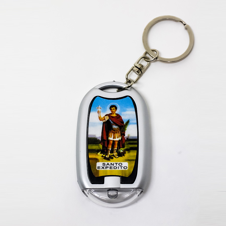 Chaveiro lanterna com foto resinada Santo Expedito