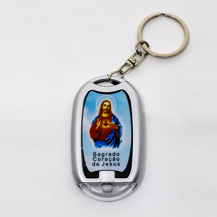 Chaveiro lanterna com foto resinada Sagrado Coração de Jesus